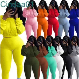 Kobiety Dres Dwa Kawałki Zestaw Projektant Solid Color Wysokiej Talii Bat Sleeve Top Plised Spodnie Damskie Spodnie Sportwear 12 Kolory