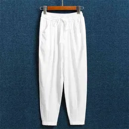 Harlem byxor Kvinnors 2021 Vår och Sommar Ny Capris Hög midja Tunna Lösa Is Silk Leggings Sport Casual Pants X0723