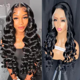 Transparent 13x4 Lace Frontal Wig Loose Wave Human Hair Wig För Kvinnor Virgin Hair Brazilian Wig Blekt Knots Grade 12A Hår