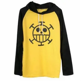 Trafalgar Law Yellow T-shirt Anime Cosplay Costume Z Długim Rękawem Kapturem Kapturem Tshirt 210629