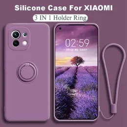 Orijinal Xiaomi Mi 11 Ulta için Sıvı Silikon Kılıflar 10 T Lite POCO X3 Redmi Not 10 Pro 9 için Halka Tutucu Yumuşak Kayış Kapak