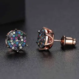 Multicolor CZ Stone Beton Bling Iced Out Geometryczne Round Stud Kolczyki Dla Kobiet Mężczyźni Hip Hop Rappy Jewelry Drop