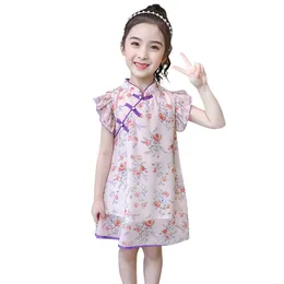 Girls Cheongsam Dress Floral Party For Kids Chinese Style Child Casual Clothes 210528