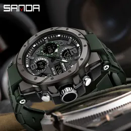 SANDA Fashion Top Military Sports Men's Dual Display Luminous Quartz Watch 5ATM Waterproof G Style Mens Watch Relgio masculino G1022