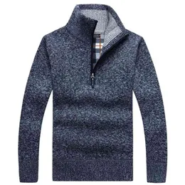 Pullover Mens Thick Warm Knitted Men Sweater Solid Fashion Turtleneck Sweaters Half Zip Fleece Winter Coat Casual 210812