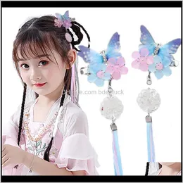 Dziecko, dzieci Maternitychildren Dorosłych Hanfu Headdress Antyczne Hair Aessories Starożytne ozdoby Tassel Butterfly Girl Fairy Hairpin Clip Drop