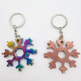 Snowflake Wrench Car Keychains 18 In 1 Key Rings Beer Bottle Opener Metal Pendant Keys Chain Holder Spanner Hex Tools Souvenirs Rainbow Camp Survive Outdoor Keyrings