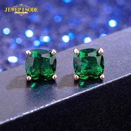 yutong Jewepisode 14K Rose Gold Color 7x7MM Emerald Gemstone Earrings for Women Solid 925 Sterling Silver Stud wholesale gift