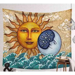 CAMMITEVER Sun Moon Mandala Tapestry Wall Hanging Tapestries Boho Bedspread Yoga Mat Blanket 210609