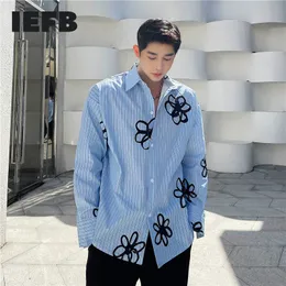 IEFB Men's Clothing Korean Streetwear Fashio Painted Graffiti Niche Design Casual Loose Causal Lapel Striped Tops Y6761 210524