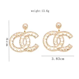 18K Gold Plated 925 Silver Luxury Brand Designers Double Letters Stud Dangle Earrings Geometric Women Crystal Rhinestone Pearl Earring Wedding Party Jewerlry
