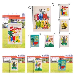 Hello Summer 30 * 45cm Sei colori Summer Garden Flag lino impermeabile Banner Flags double face cortile bandiera Party SuppliesT2I52259