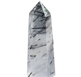 Natural Rare Black Tourmaline Cristal Point Hexagonal Ornamento Mineral Ornamento Mágico Reparação Cura Wand Decoração Home