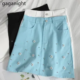 Юбки Gaganight Женщины с высокой талией мини-пленка юбка летняя бисера сплошные карманы карандаш самка