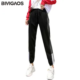 BIVIGAOS Frühling Neue Seite Gestreiften Kordelzug Schweiß Hosen Frauen Koreanische Beiläufige Lose Sport Hosen Hohe Taille Jogginghose S-3XL Q0801