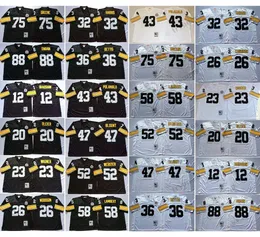 Vintage 12 Terry Bradshaw Bleier Wagner Football Jerseys Woodson 32 Harris 36 Jerome Bettis 43 Troy Polamalu Blount Webster Lambert 75 Joe Greene 88 Lynn Swann Jersey