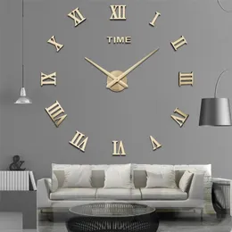Oferta especial 3D Grande Espelho de Acrílico Relógio de Parede Diy Quartzo Relógio de Quartzo Ainda Life Relógios Modern Home Decoração Sala de Estar Adesivos 210325