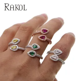 Cluster-Ringe RAKOL Zarte Mikrowürfel-Zirkonia-Wassertropfen-klassischer verstellbarer Ring für Frauen-Dinner-Party-Show-Geburtstagsgeschenk-Schmuck RP2130