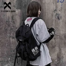 11 BYBBs Dark Hip Hop Ryggsäck Män Kvinnor Canvas Ribbon Streetwear School Bag Multifunction Travel Väskor Harajuku Ryggsäckar 210322