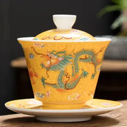 Ceramic Phoenix Gaiwan Porslin Dragon Tureen Unik tesats för mjölk Oolong Bone China Cover Bowl Auspicious