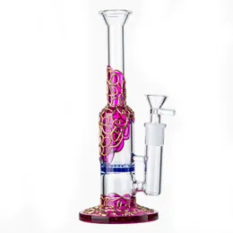 Violettgold Heady Glasbongs Wasserpfeifen Kamm Grün Blau Perc Oil Dab Rigs 3 mm dick 9 Zoll hohe Wasserpfeifen 14 mm Innengewinde mit Schüssel