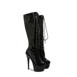 Boots Autumn Winter Fetish Punk Shoes CM Thin Heels Stripper Platform Long Knee High Women Pole Dance Inch Gothic Strappy