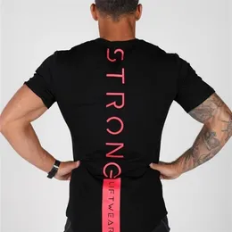 Mäns gym t-shirt muskel fitness arbete ut bodybuilding streetwear renderar sport män ees ops 210716