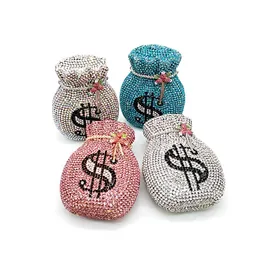 Aftonväskor EST Luxury Women Party Designer Rolig Rich Dollar Full Crystal Clutches Purses Pouch Money Bag