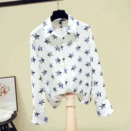 Woman Shirts Autumn Women's Turn Down Collar Five-pointed star Long Sleevese Shirt Tops Ladies Blouses A3819 210428