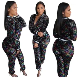 Tracksuits das mulheres Duas peças Set Mulheres Lantejoulas Zipper Top e Calças Juntos Correspondência De Moda Outfit Inverno Roupas Atacado Drop 2021