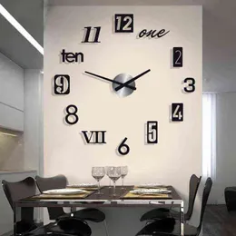 40 * 40cm Silent Acrylic Dekorativ DIY Digital Numbers Väggklocka Modern Design Living Room Home Decoration Wall Watch Stickers H1230