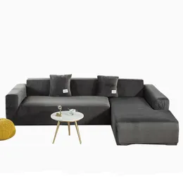Plush Sofa COVER VELVET Elastic Leather Corner Sectional för vardagsrum Soffa Skydd Sats Fåtölj Kall L Form SEAT Slipcovers 5489 Q2