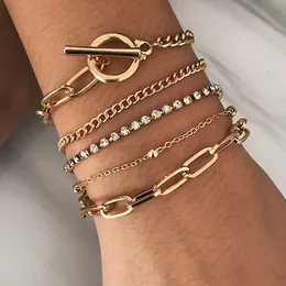 Boho Thick Gold Color Charm Bracelets Bangles Fashion Jewelry 4pcs Punk Curb Cuban Chain Bracelets Set for Women Gifts