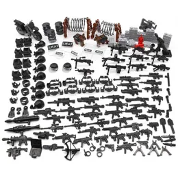 160 sztuk Wojskowy SWAT Broń Zestaw Armii Policji Maska Moto Shield Hat Building Blocks MOC Rysunek Akcesoria Model Cegły DIY Zabawki Y1130