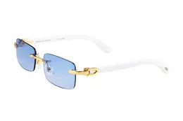 Solglasögon 2023 Brand Polariserade solglasögon för män Kvinnor Lyxig vintage Designer Solglasögon Frameless White Buffalo Horn Glass Man Female Car Driving Eyewear QY7T