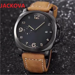 Topp lyxiga mens multifunktionsklockor 44mm mode klassisk riktig läder rem kvarts kronograf rörelse vattentät lysande klock montres de luxe femme