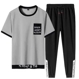 Plus storlek sommar män t-shirt uppsättningar 2 styck kortärmad sportkläder tracksuit män casual jogger svett kostymer 6xl 7xl 8xl 210714