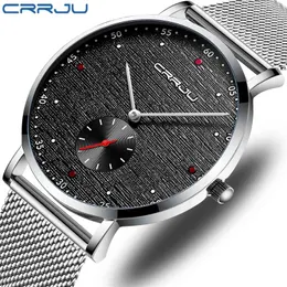 Luxury Brand CRRJU Men Watch Classic Business Slim Quartz Watch Stylish Simple Waterproof Steel Mesh Clock Relogio Masculino 210517