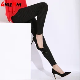 Dorywczo Paski Skinny Spodnie Kobiet Elastyczny Talia Kobieta Ołówek Wysokie Stretch Black White Stripe Pant Pantalon Femme 210428