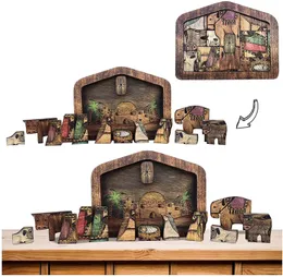 Wooden Jesus Puzzle Nativity Puzzle with Wood Burned Design Creative Early Educational Toys Wood Jigsaw Puzzle Toys Gifts for Adults and Kids (Brown)