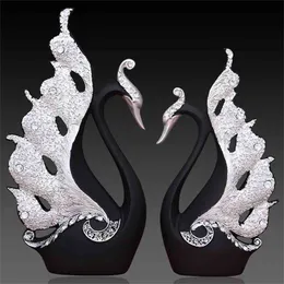 Home Decoration Accessories A Couple of Swan Statue Home Decor Sculpture Modern Art Ornaments Wedding Gifts for Friends Lovers 210329