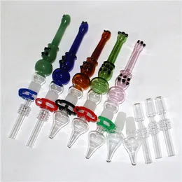 Narghilè 14mm Nectar Pipe Dab Straw Oil Rigs Mini tubi di vetro con adattatore per ciotola di vetro con punta al quarzo in acciaio inossidabile