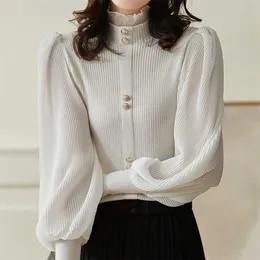 LJSXLS Jesień Elegancki Szyfonowy Patchwork Turtleneck Sweter Kobiety Zima Koreański Dzianiny Topy Długi Rękaw Swetry Femme 211218