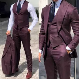 Brown Classic Men Suits 3 Pieces Tuxedo Peak Lapel Groomsmen Wedding Suits Set Fashion Men Business Blazer Jacket+Pants+Vest X0608