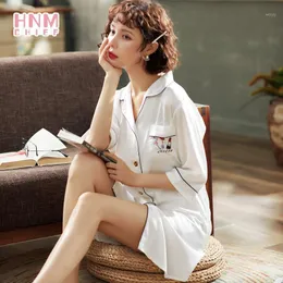 Kvinnors Sleepwear Hnmchief White 2021Summer Höst Silk Kvinnor Sexig Sydshirt Long Ladies Nightgown Shirt Kjol Girl Outwear Nightdress