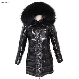 Oftbuy inverno jaqueta mulheres casaco real casaco natural guaxinim gola de pele longo parka pato para baixo jaqueta à prova d 'água rua rua 211206