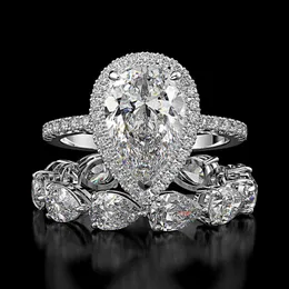 Luxury 100% 925 Sterling Silver Created Diamond Gemstone Engagement Ring Sets Wedding Band Fine Jewelry Whole