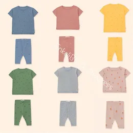 Children Summer Short Sleeve Tshirt Pants Sets TC Stylish Cotton Home Polka Dot Flower Pattern Toddler Girl Outfit 210619