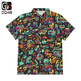 OGKB 3D Funny Psychedelic Print Button Koszulki Hipster Casual Abstract Hoody Anime Graffiti Koszulka z krótkim rękawem Streetwear 210626