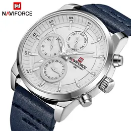 Naviforce Luxury Marka Męskie Wojskowe Sport Zegarek Mężczyźni Skórzane Wodoodporne Zegarki Kwarcowe Mężczyzna 24 godziny Date Display Analog Clock 210517